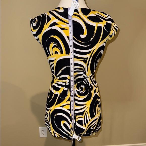 XOXO Blouse Black Yellow Crossover Bodice Top Tie Back Elastic Waist Women’s SzM - Picture 7 of 11